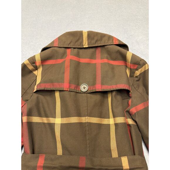 Merona Jacket Brown Plaid Double Breast Tie Waist Water Repellent Old Money SM - Picture 11 of 11